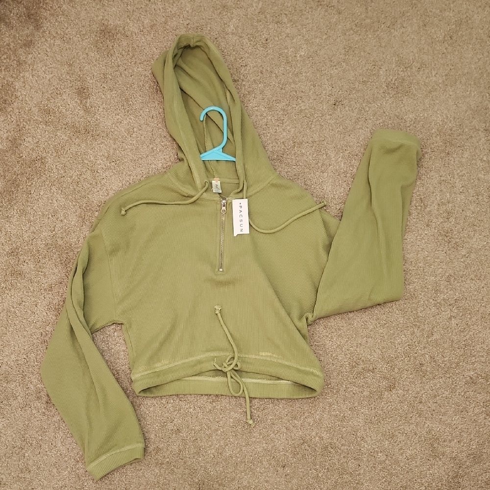 PacSun Olive Green Cropped Hoodie
